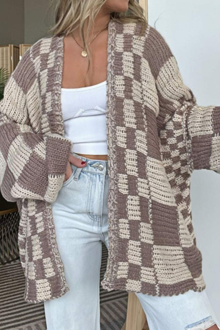 Letecia Plaid Open Front Long Sleeve Cardigan