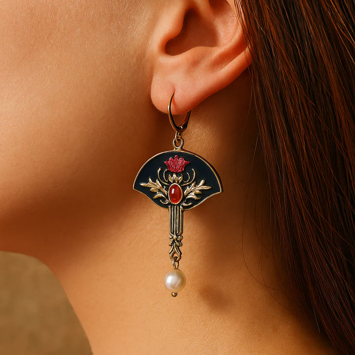 Bohemian Pearl & Red Crystal Earrings