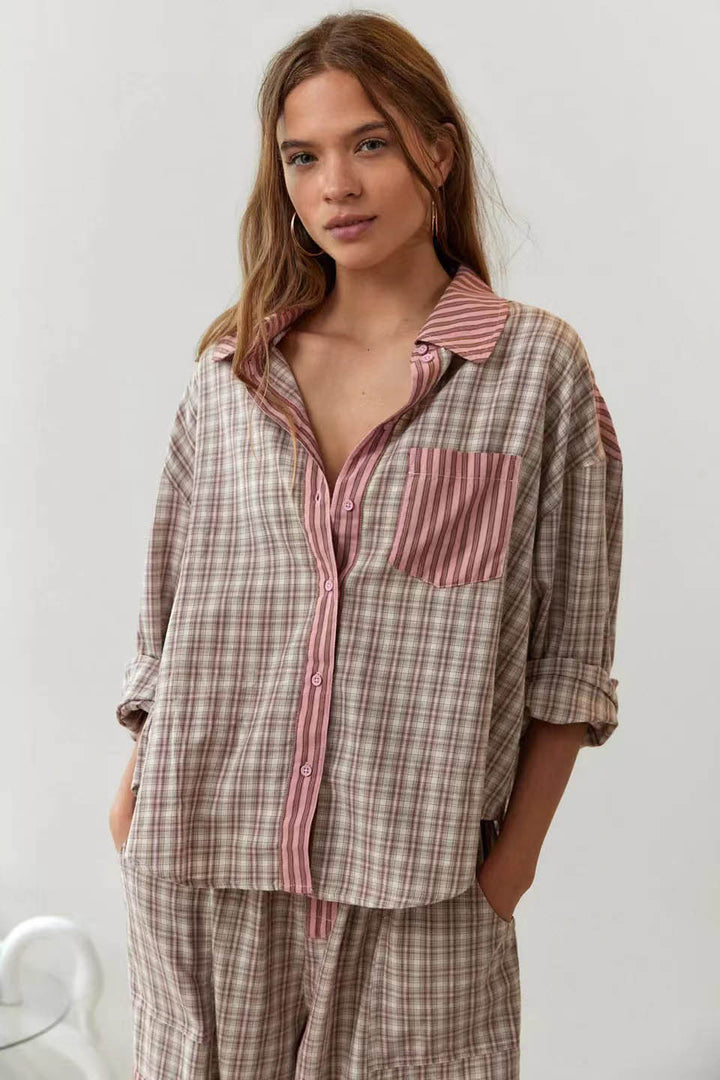 Rue Sky Blue Loose Splice Pajama Set