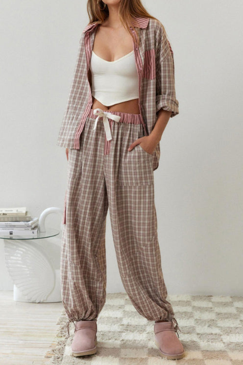 Rue Sky Blue Loose Splice Pajama Set