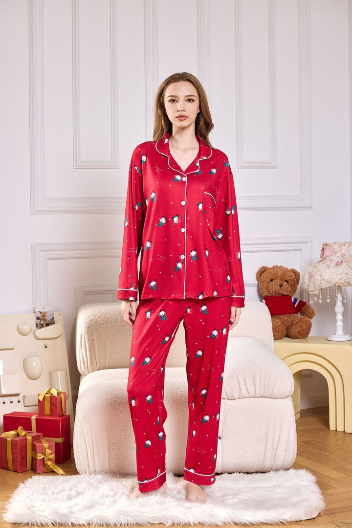 Everest Pink Candy Cane Print Satin Long PJ Set