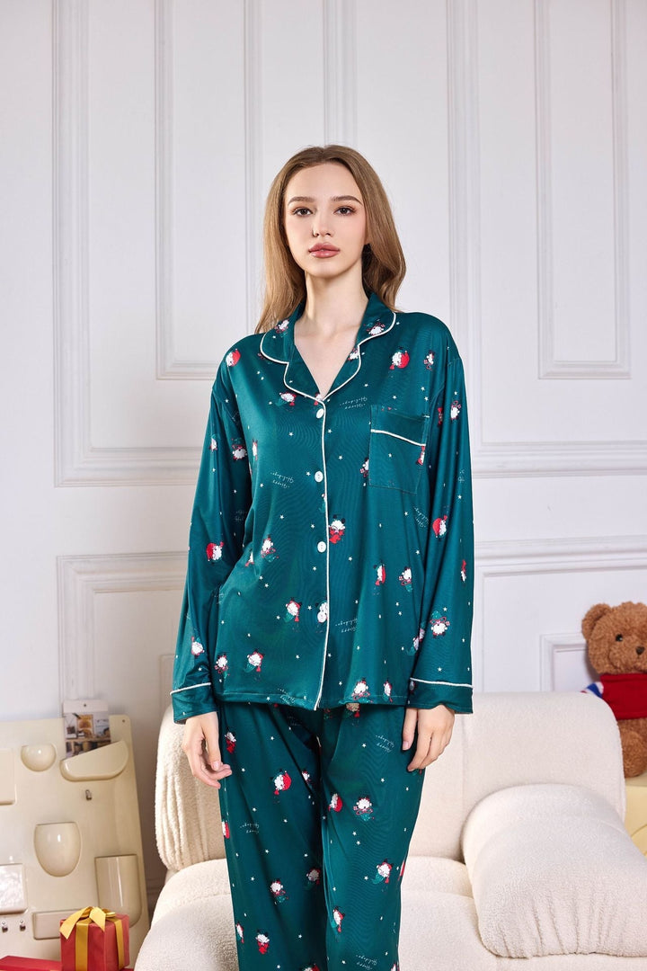 Everest Pink Candy Cane Print Satin Long PJ Set