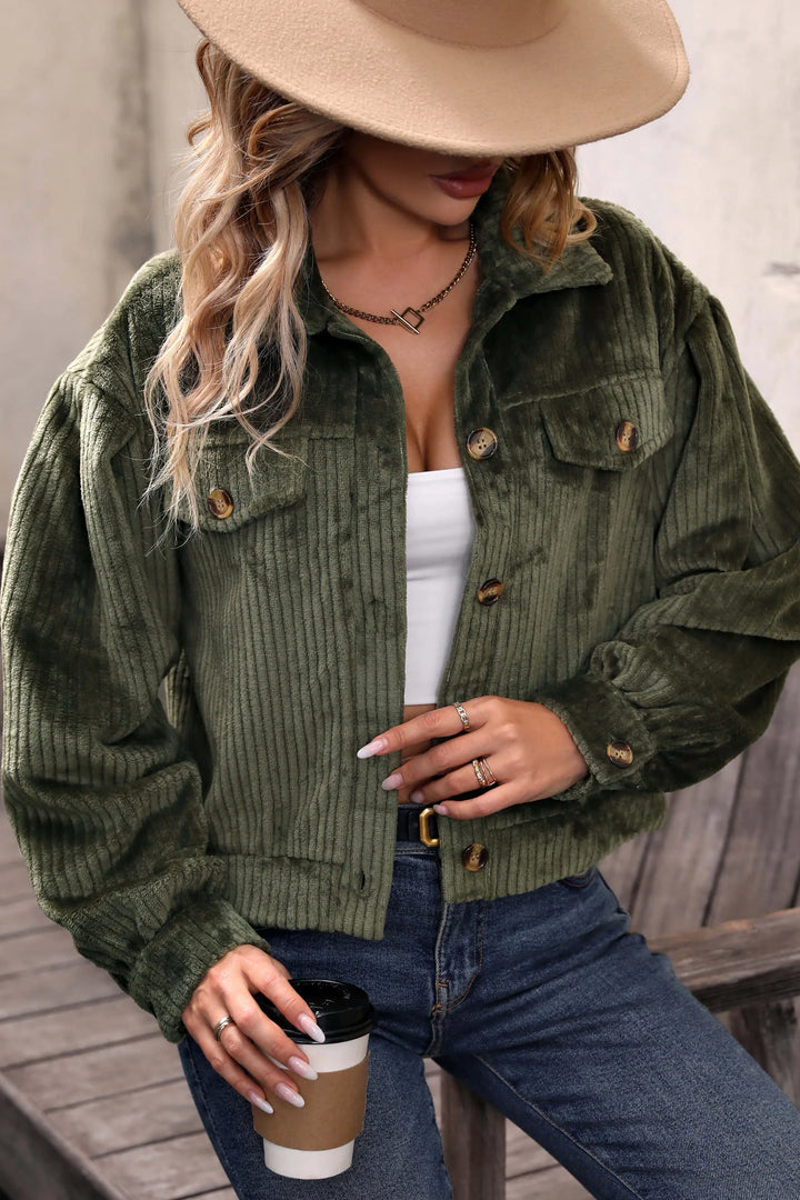 Concepcion Cropped Corduroy Shacket - Olive