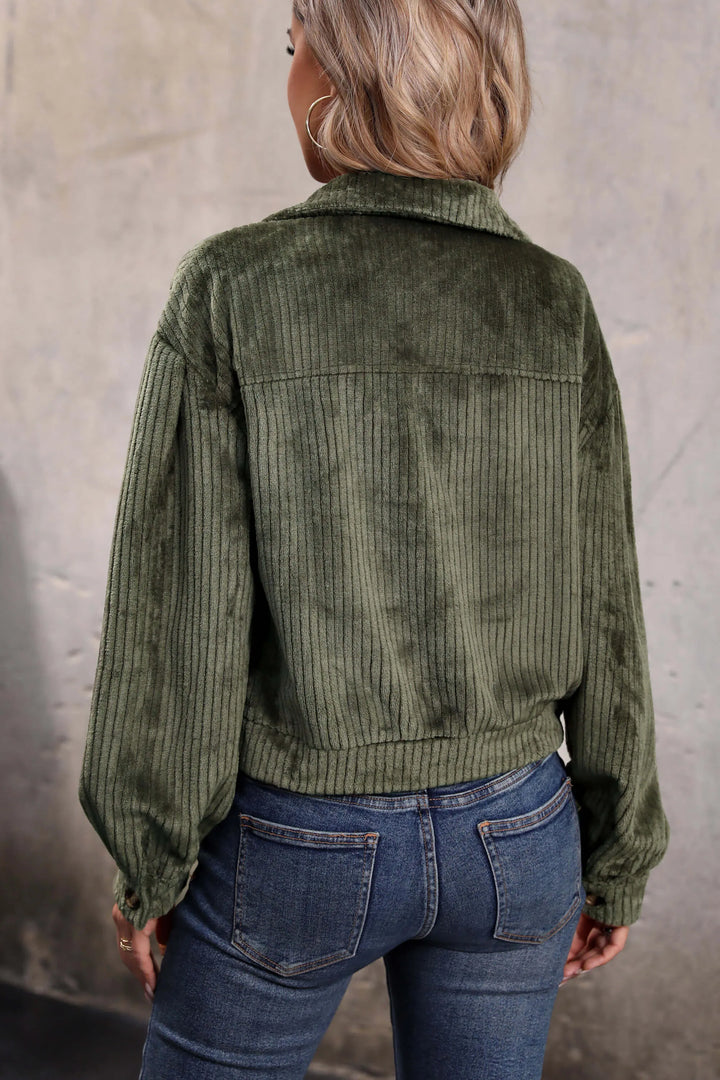 Concepcion Cropped Corduroy Shacket - Olive
