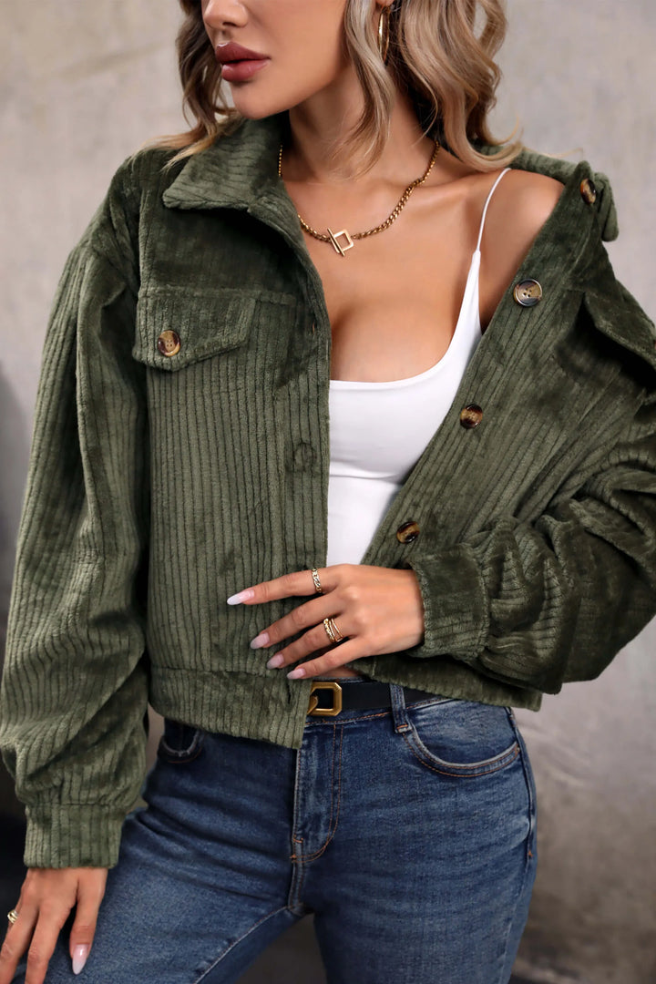 Concepcion Cropped Corduroy Shacket - Olive