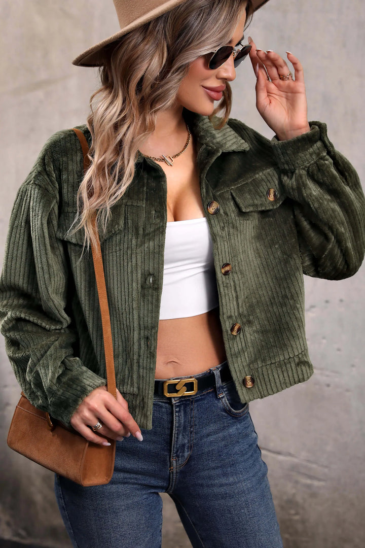 Concepcion Cropped Corduroy Shacket - Olive