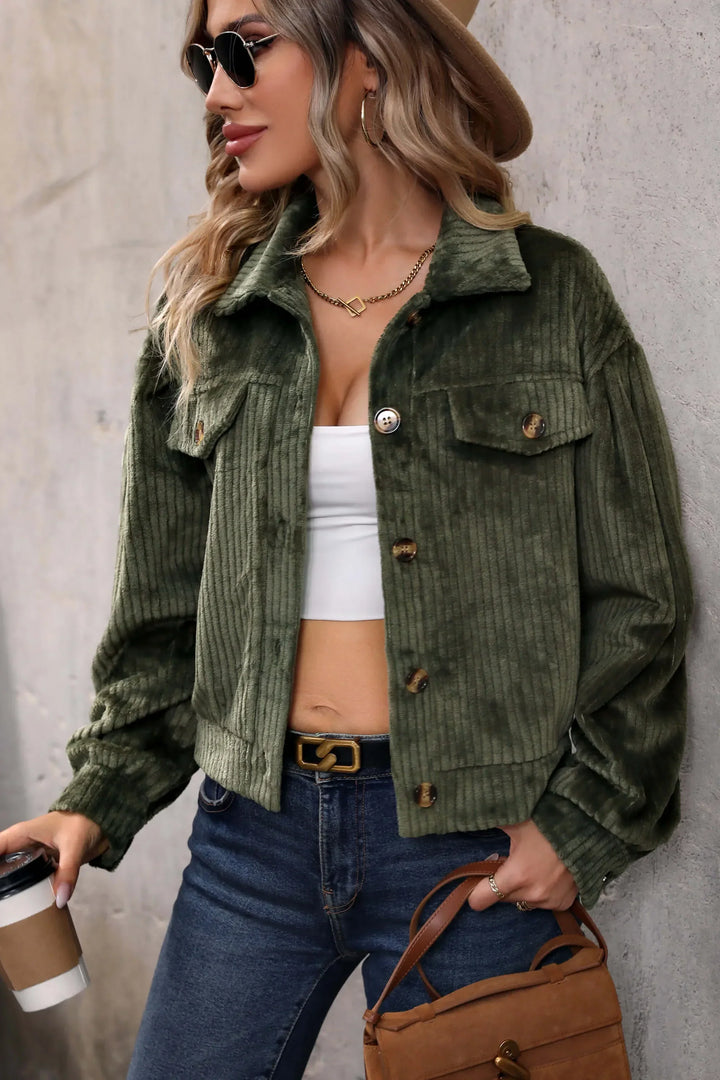 Concepcion Cropped Corduroy Shacket - Olive