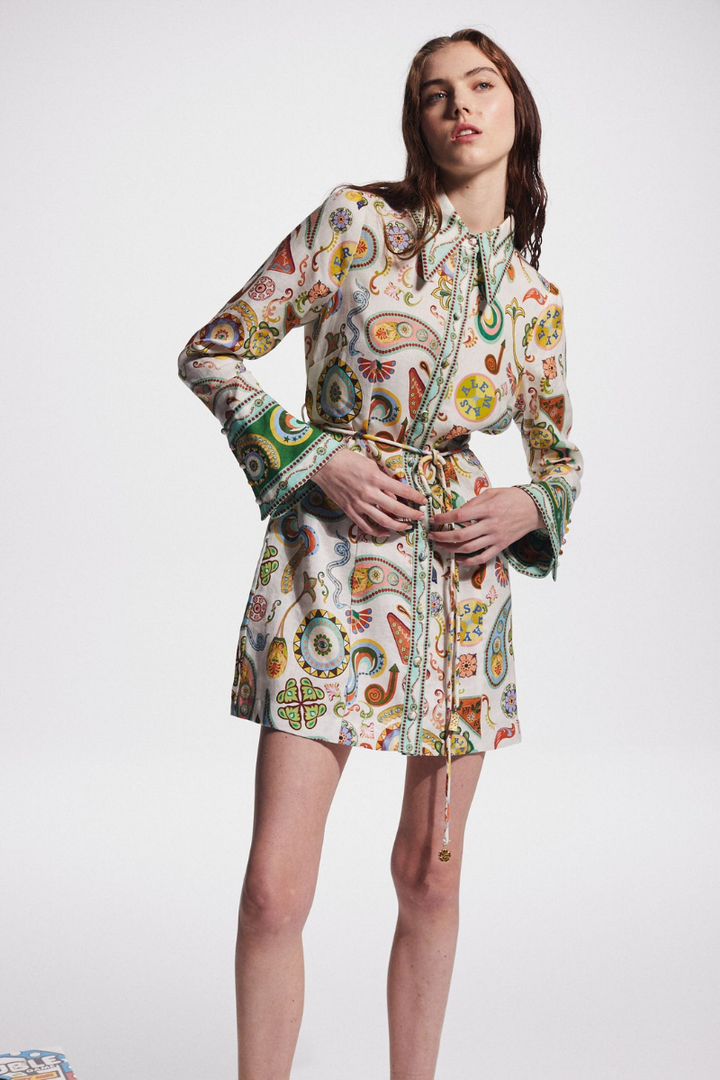 Carmel Long Sleeve Paisley Mini Dress