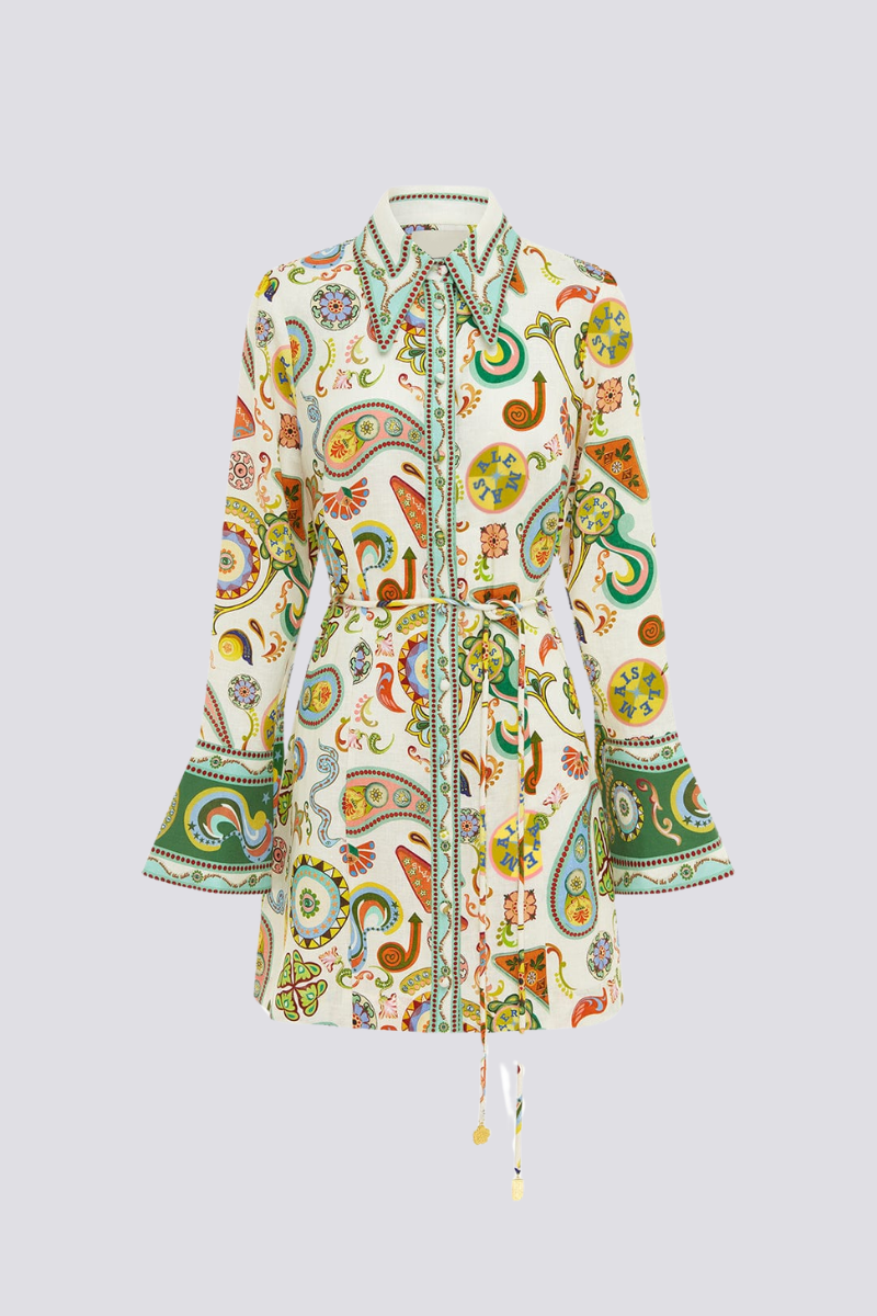 Carmel Long Sleeve Paisley Mini Dress