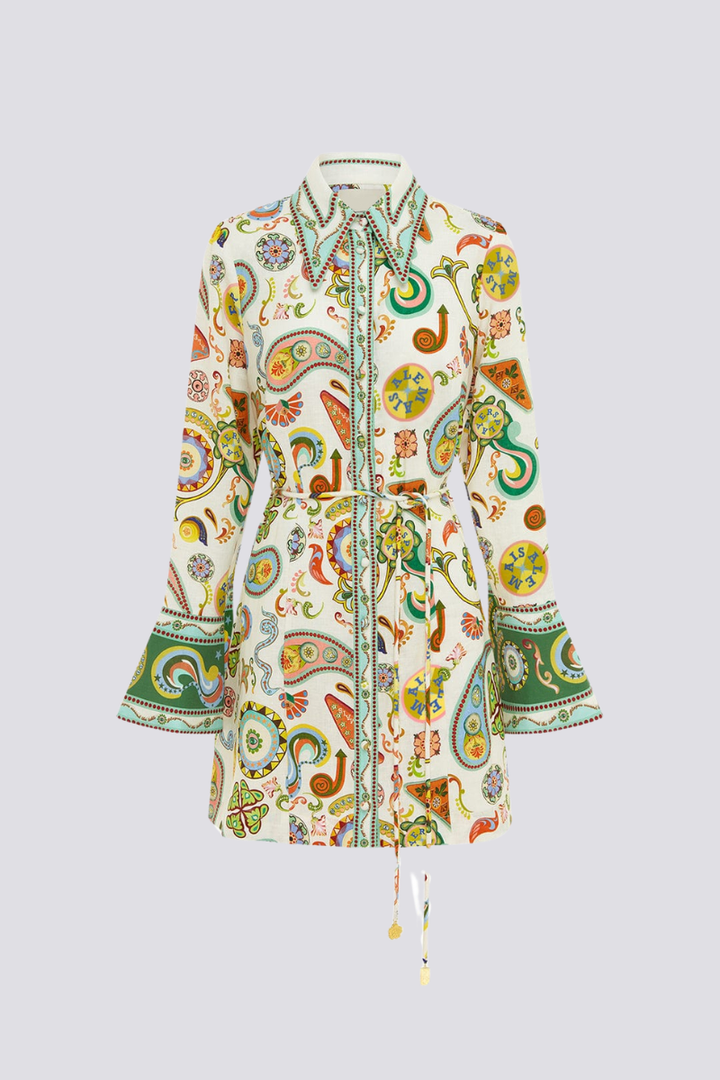 Carmel Long Sleeve Paisley Mini Dress