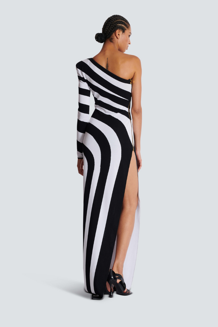 Esme One Shoulder Slit Asymmetrical Striped Maxi Dress