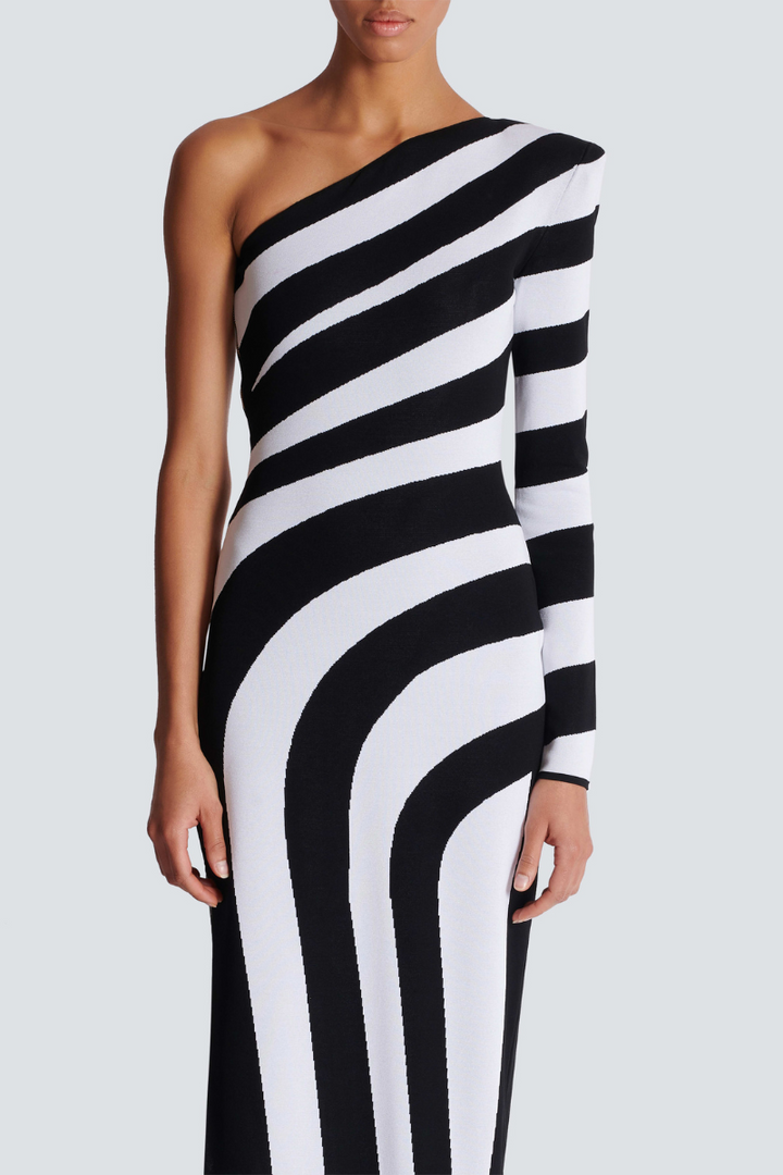 Esme One Shoulder Slit Asymmetrical Striped Maxi Dress