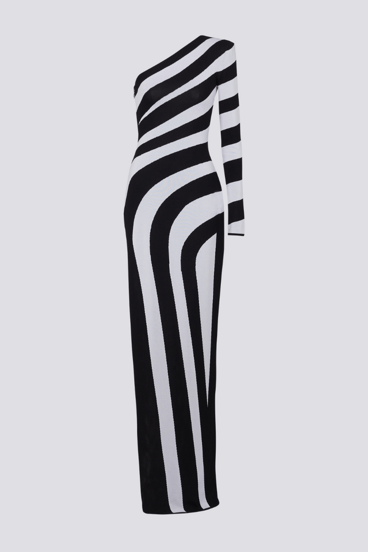 Esme One Shoulder Slit Asymmetrical Striped Maxi Dress