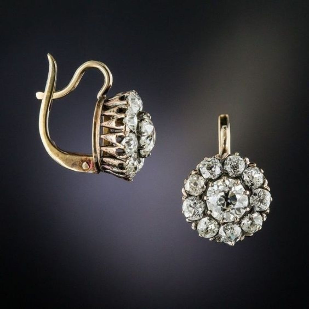 Vintage Gold Earrings with Gemstone Inlay