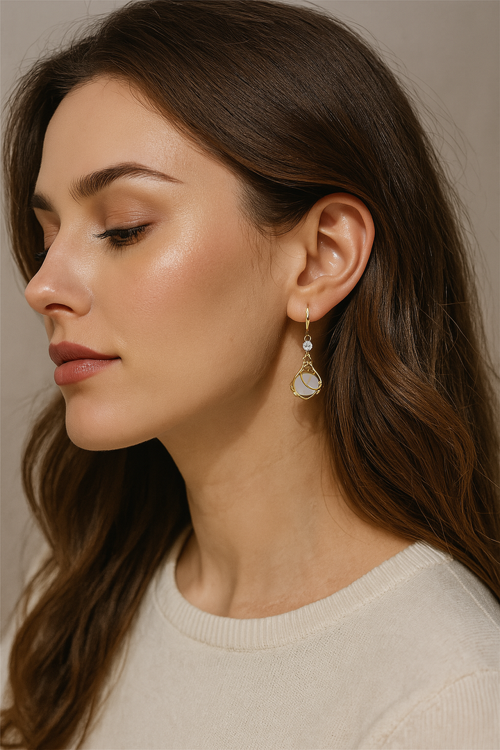 Vintage White Opal Dangling Golden Earrings