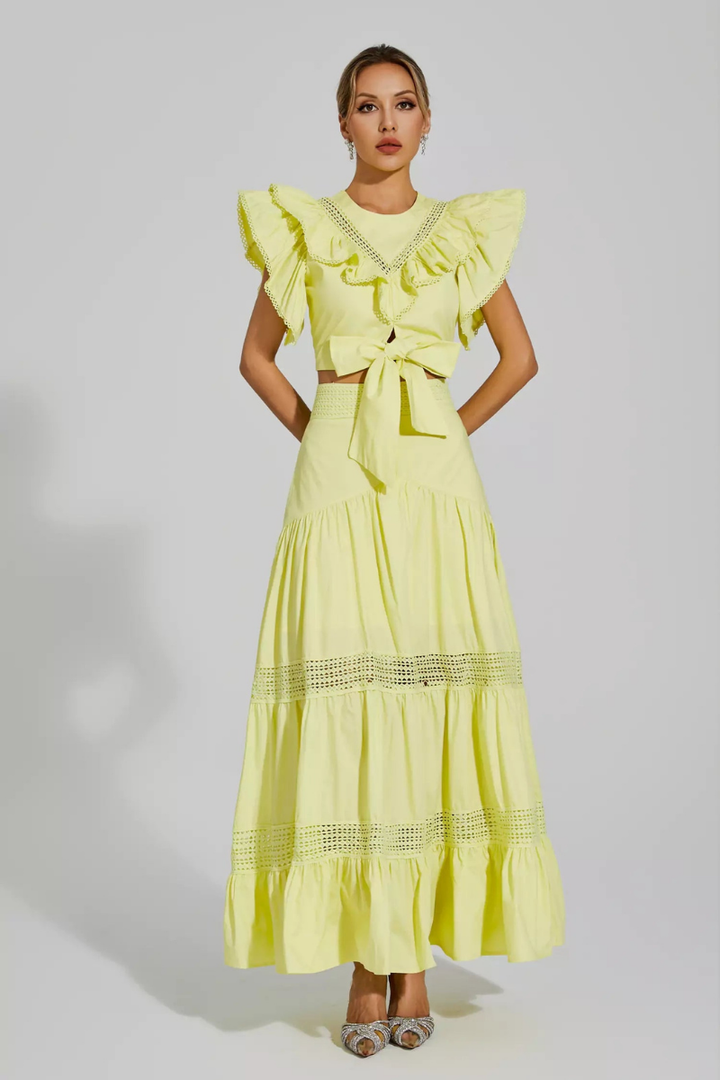 Cornalia Round Neck Ruffle Skirt Set