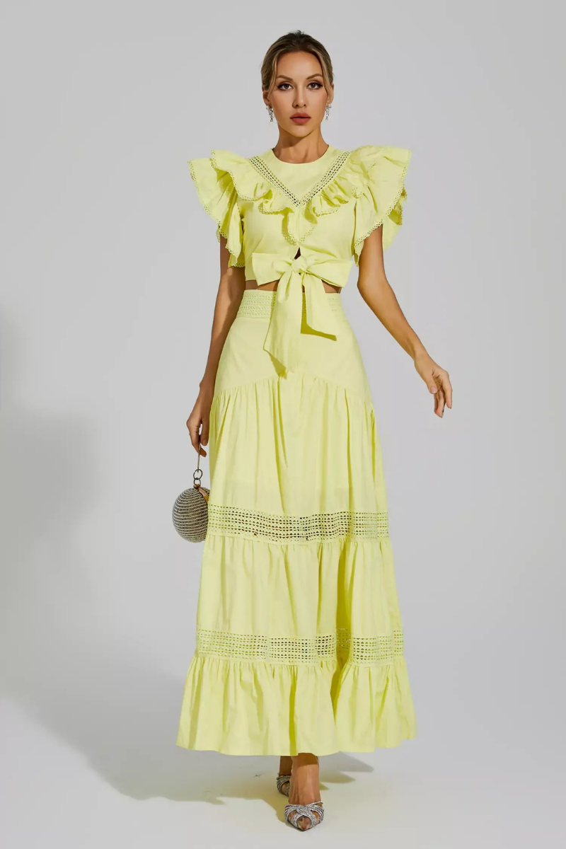 Cornalia Round Neck Ruffle Skirt Set