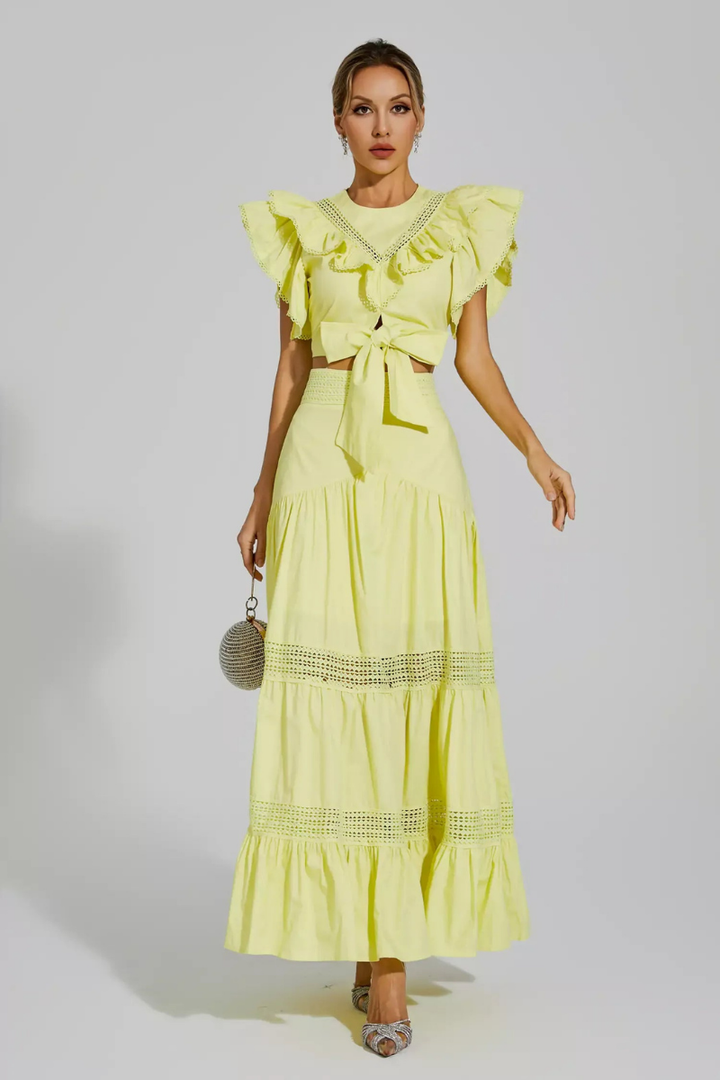 Cornalia Round Neck Ruffle Skirt Set