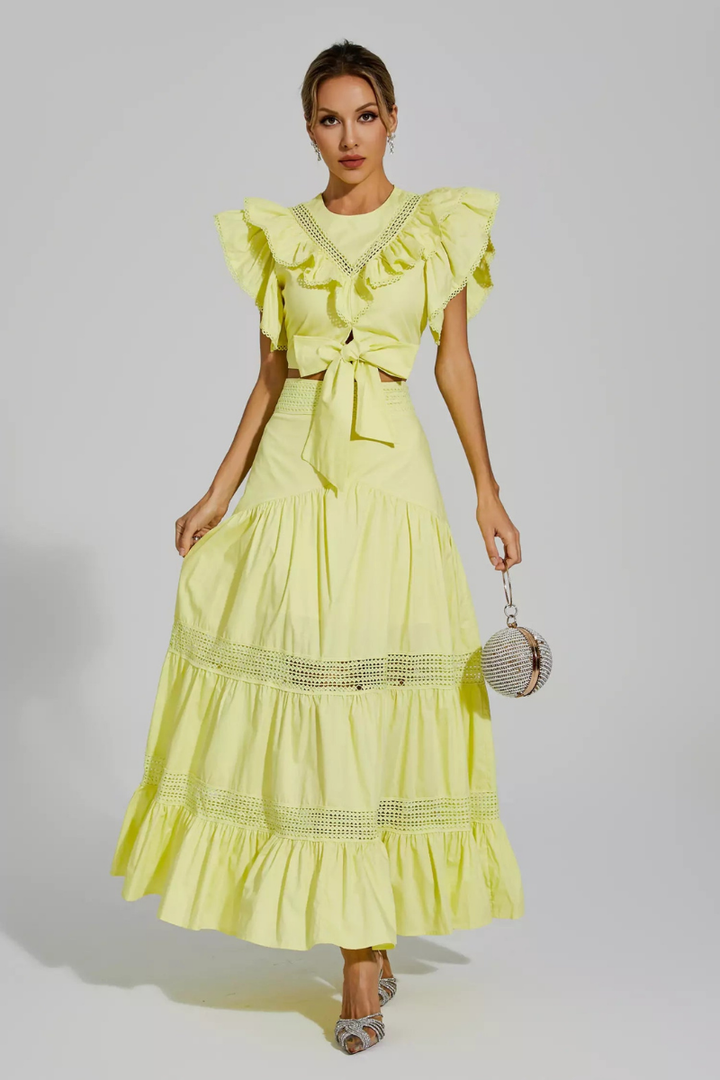 Cornalia Round Neck Ruffle Skirt Set