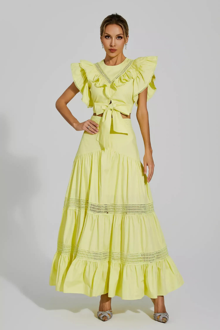 Cornalia Round Neck Ruffle Skirt Set