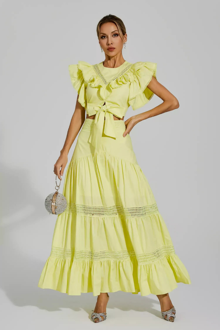 Cornalia Round Neck Ruffle Skirt Set