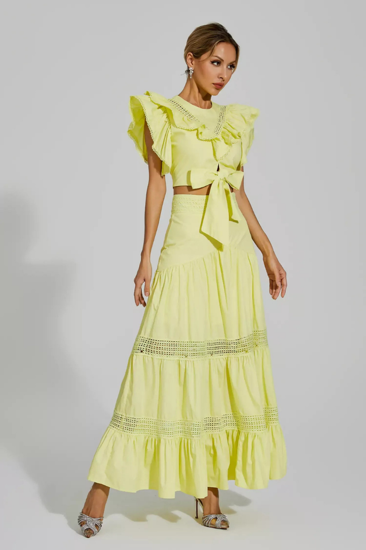 Cornalia Round Neck Ruffle Skirt Set