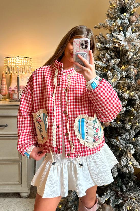 Dutton Plaid Pink Heart Pocket Jacket