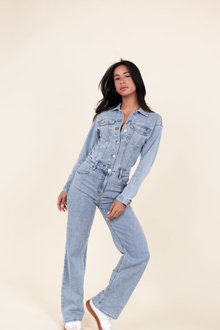 Carolyn Jumpsuit denim with straight leg blue