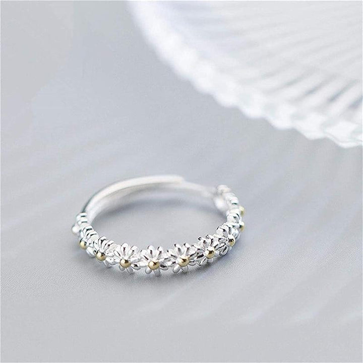 Customizable Silver Daisy Ring with Hand-Painted Enamel