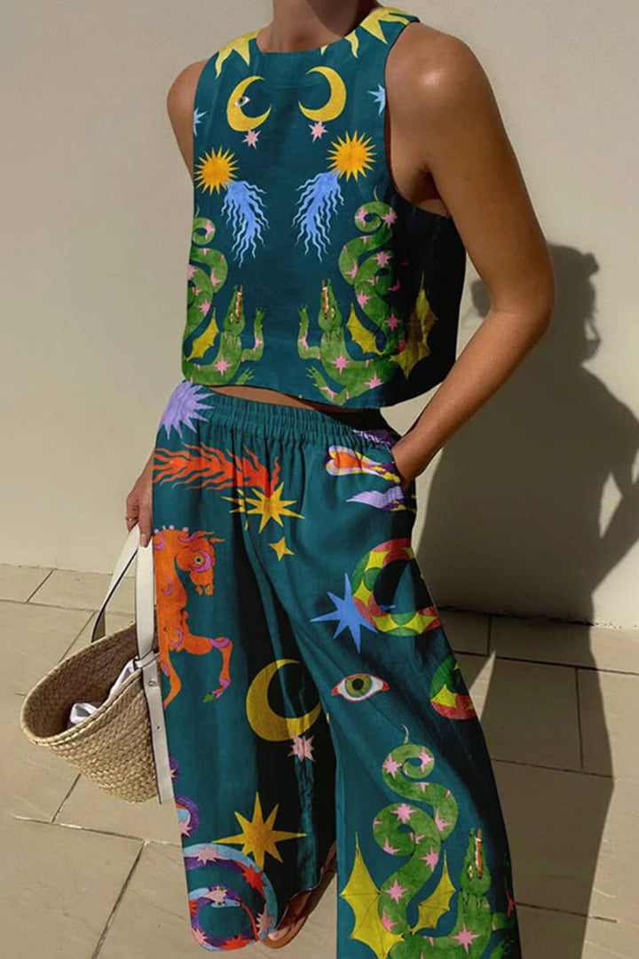 Melody Linen Blend Unique Print Tank Set