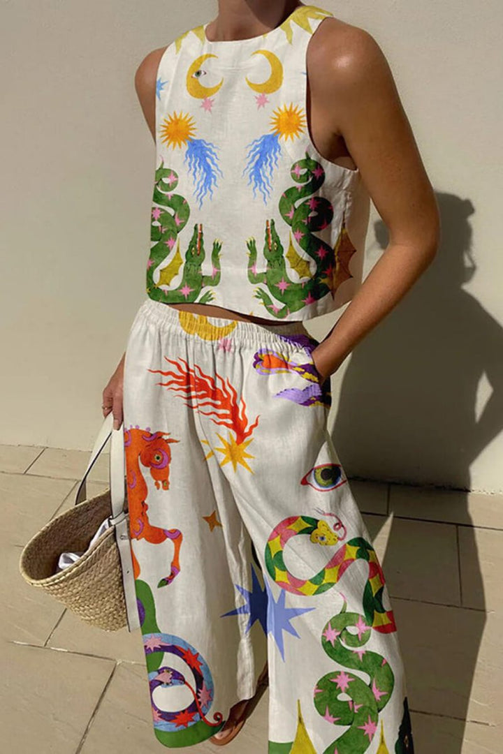 Melody Linen Blend Unique Print Tank Set