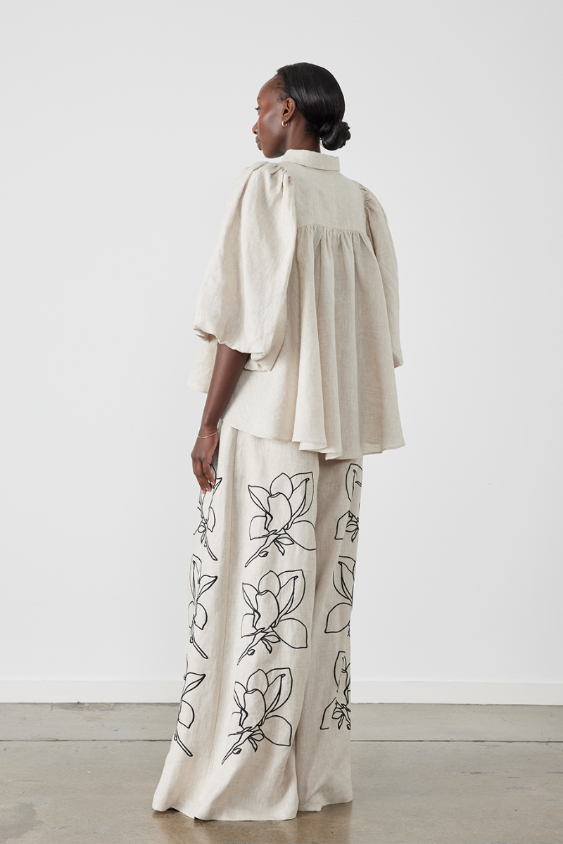 Bangs Balloon Sleeve Floral Pants Set