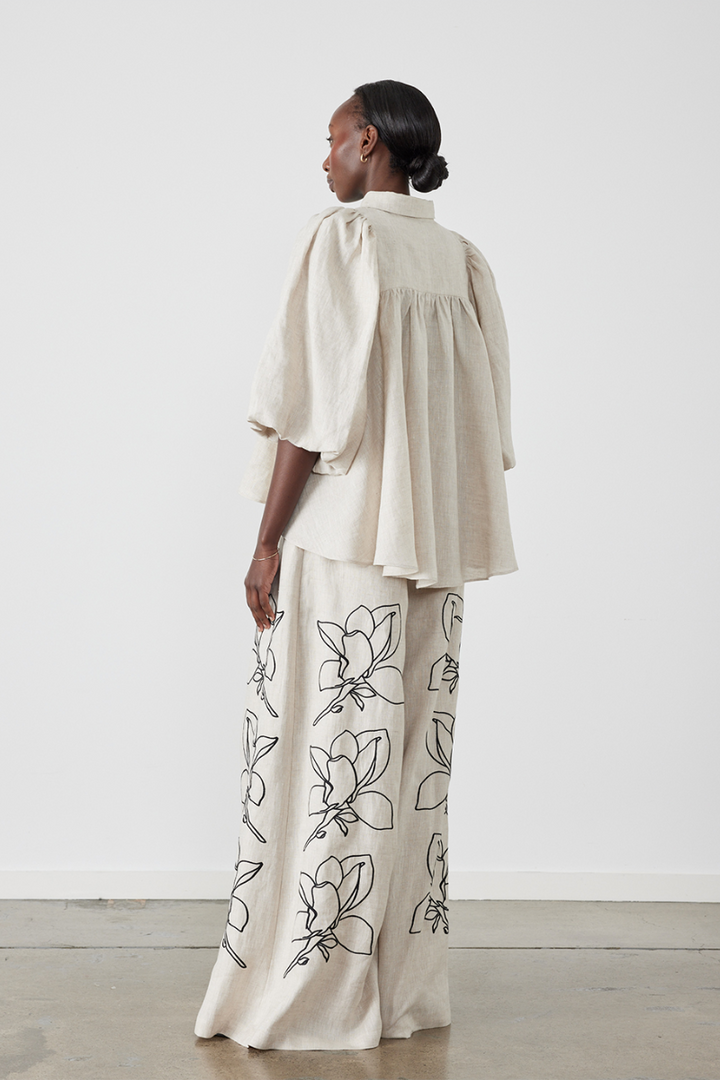 Bangs Balloon Sleeve Floral Pants Set