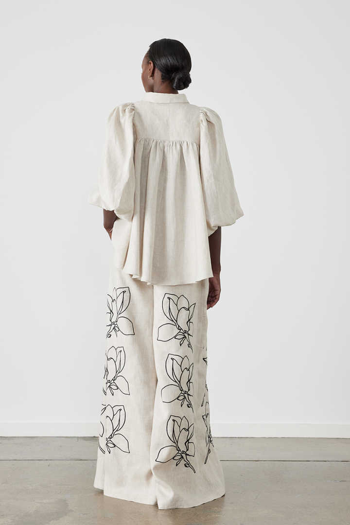 Bangs Balloon Sleeve Floral Pants Set