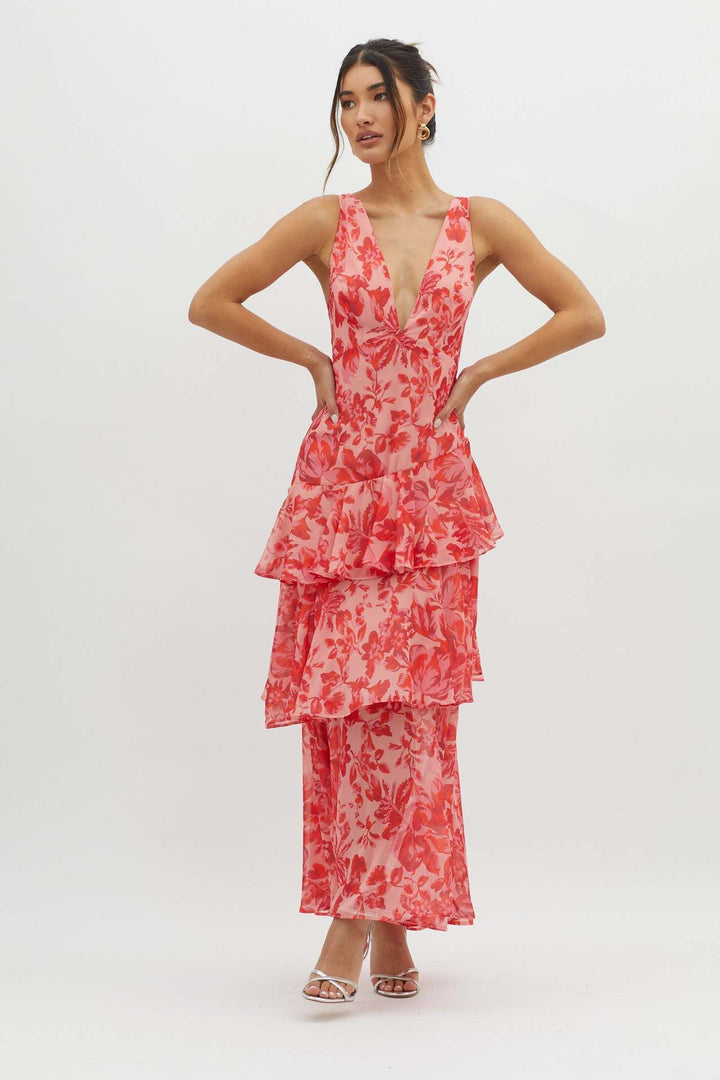 Fabia Strappy Back Ruffle Maxi Dress