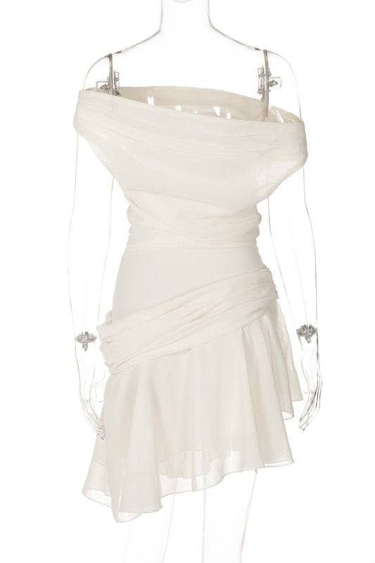 Marie One-shoulder Chiffon Mini Dress