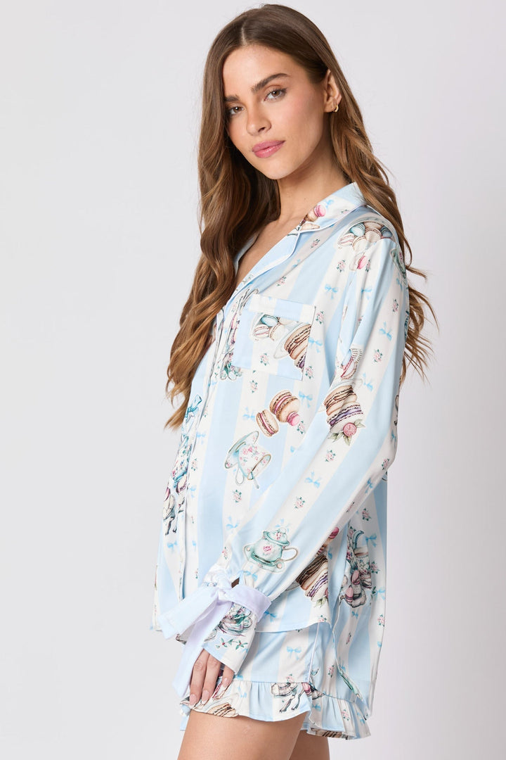 Jouri Tea Party Print Bow Tie Pajama Set