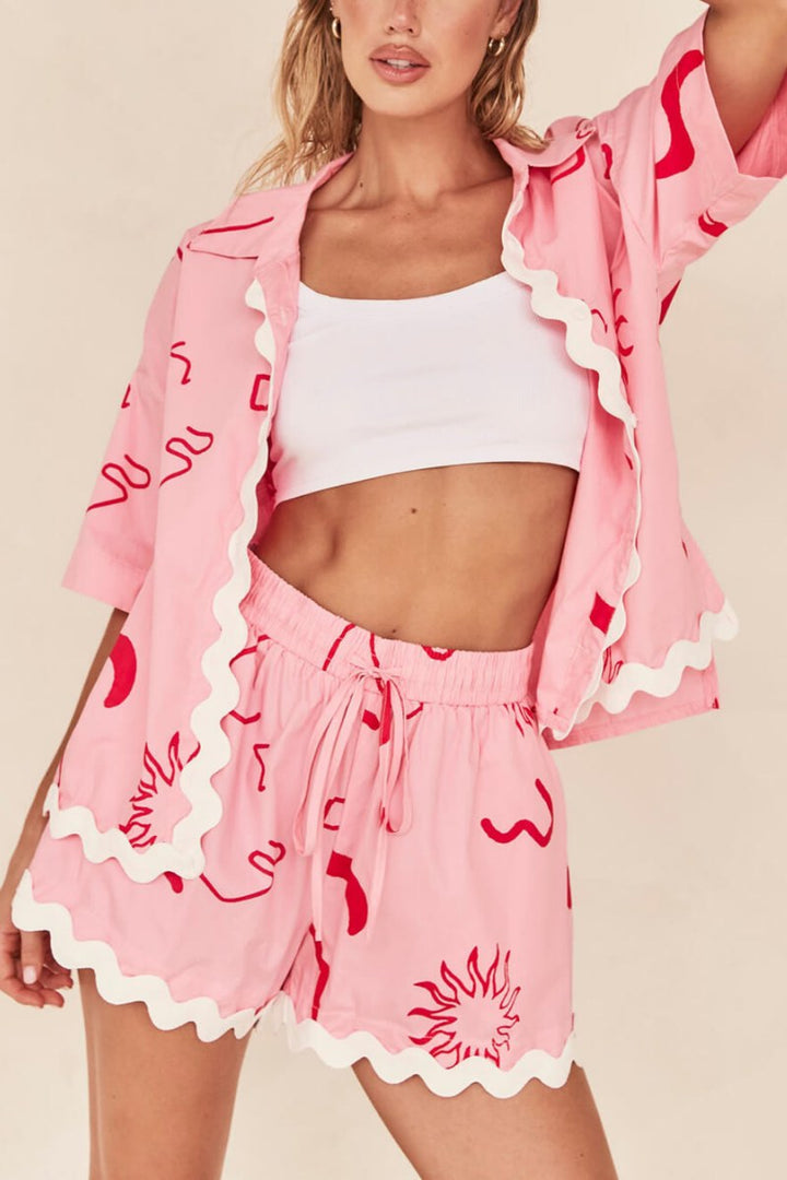 Allona Short-Sleeved Printed Vacation Casual Two-Piece Set