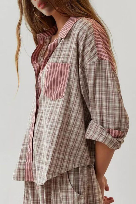 Rue Sky Blue Loose Splice Pajama Set
