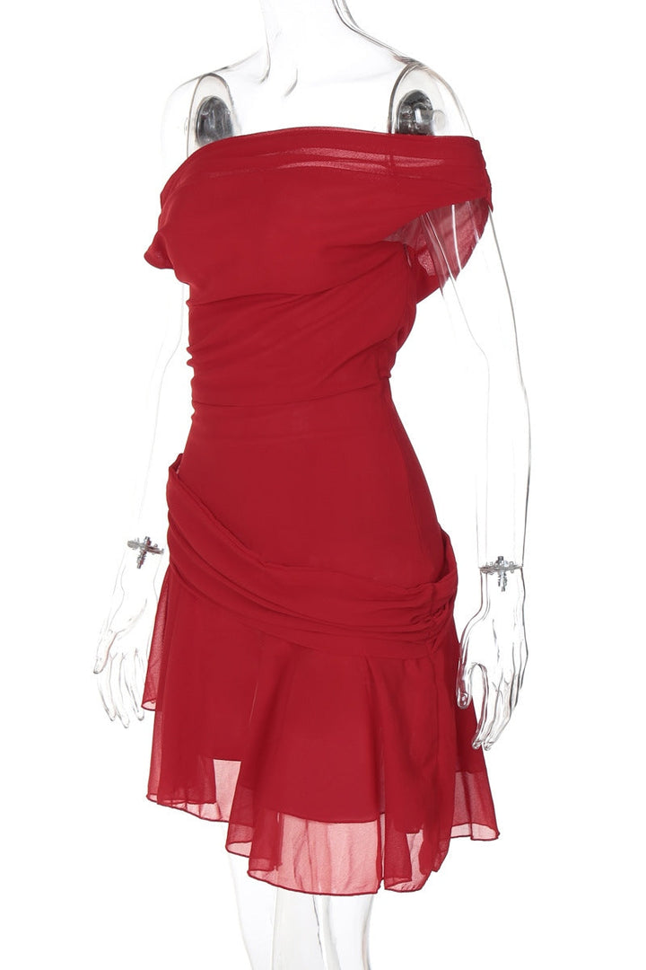 Marie One-shoulder Chiffon Mini Dress