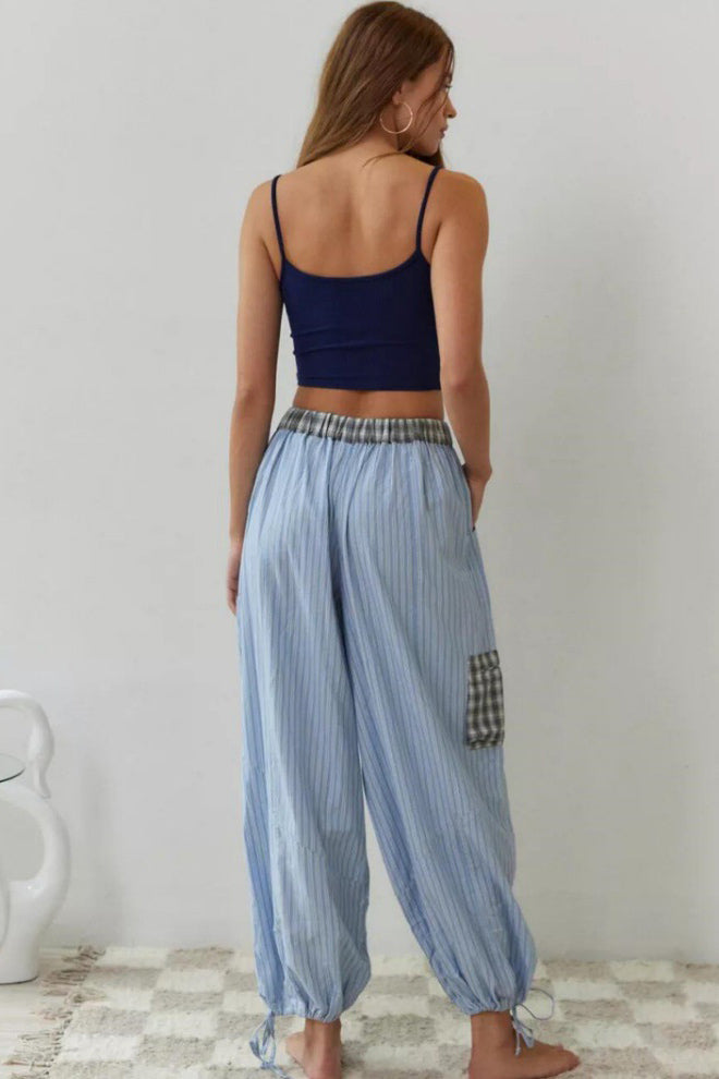Rue Sky Blue Loose Splice Pajama Set