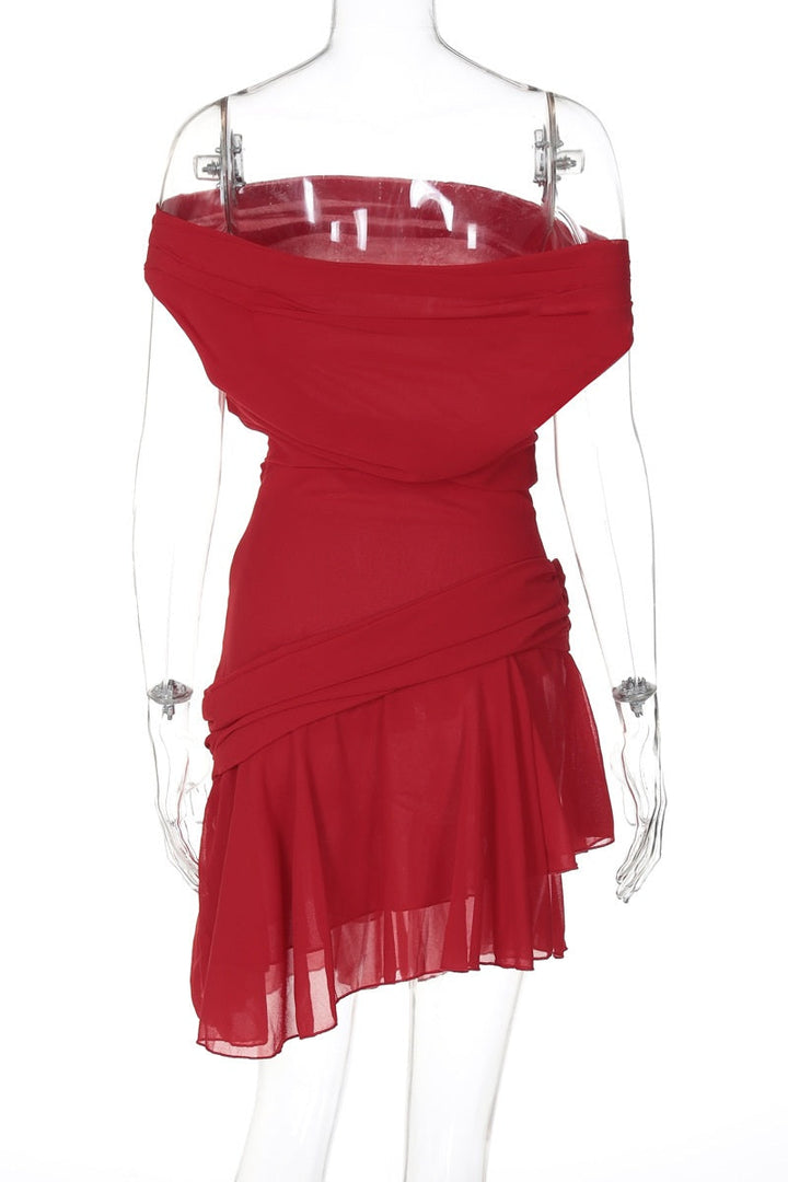 Marie One-shoulder Chiffon Mini Dress
