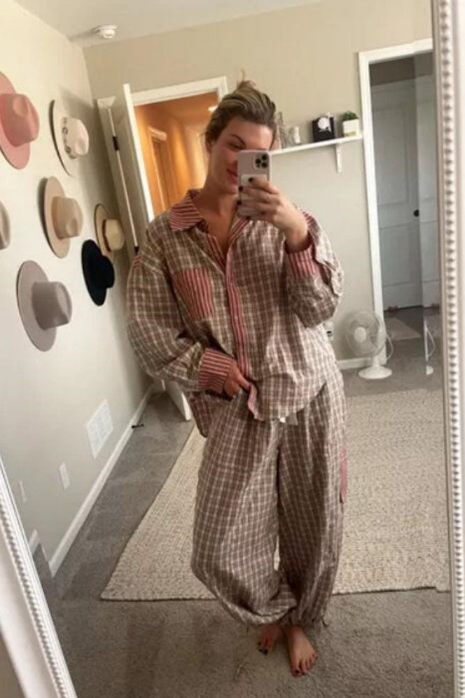 Rue Sky Blue Loose Splice Pajama Set