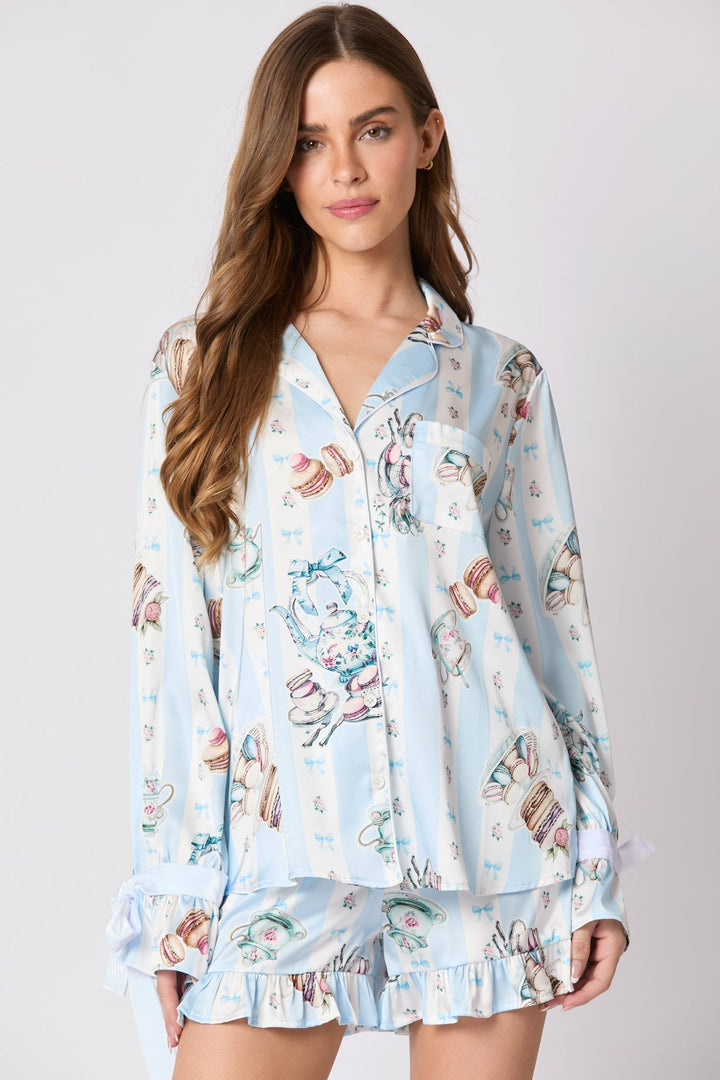 Jouri Tea Party Print Bow Tie Pajama Set