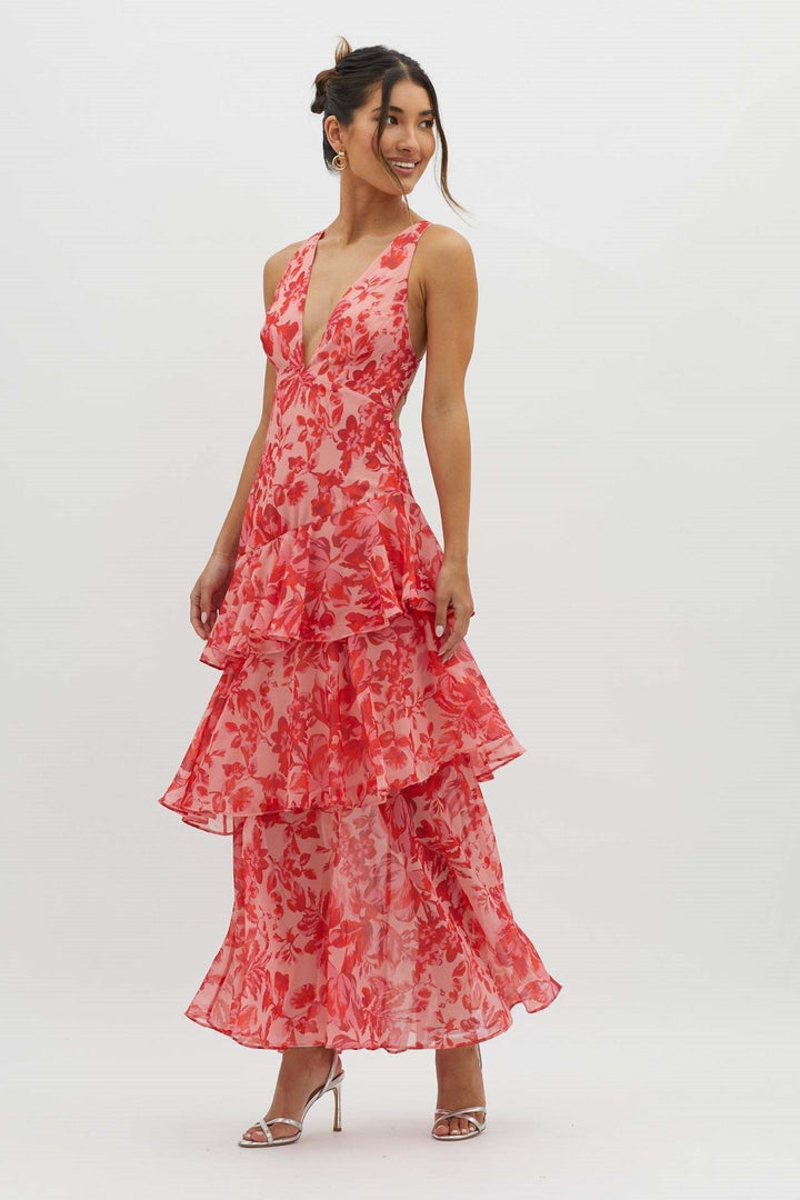 Fabia Strappy Back Ruffle Maxi Dress