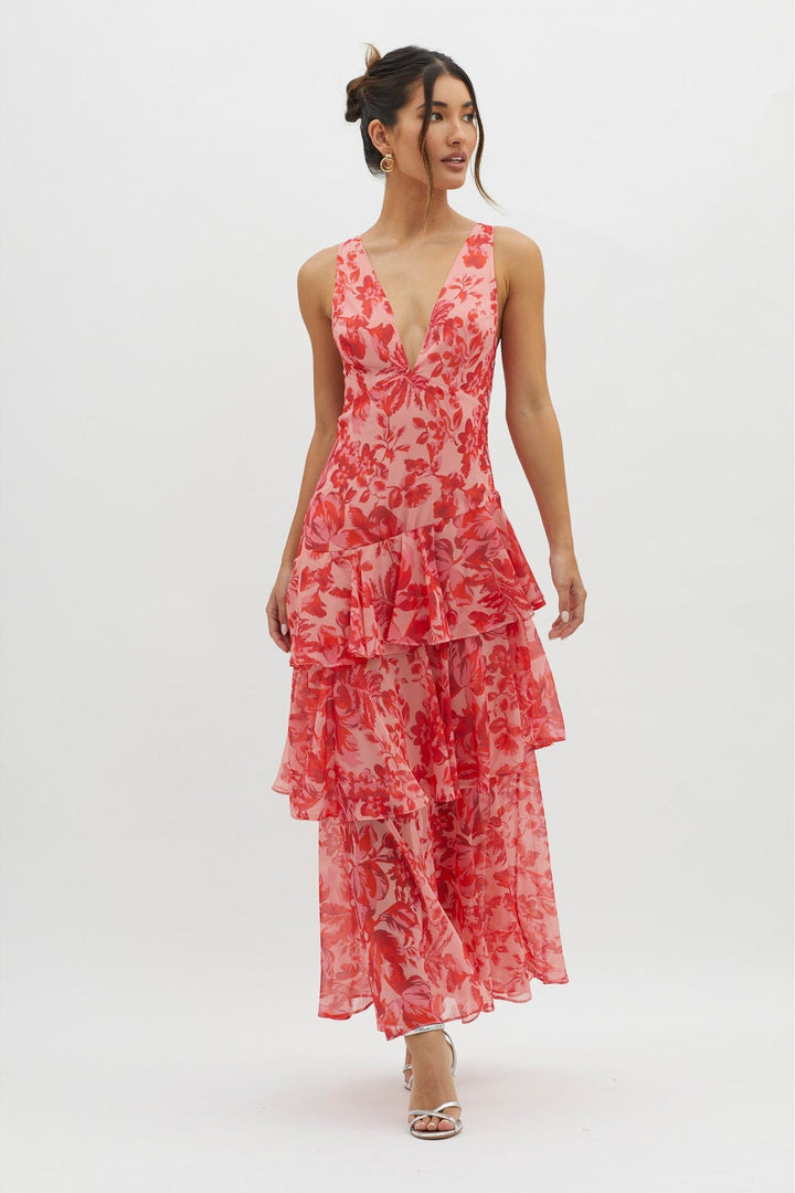 Fabia Strappy Back Ruffle Maxi Dress