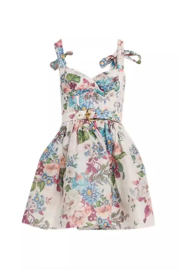 Dray Floreal Print Belted Mini Dress