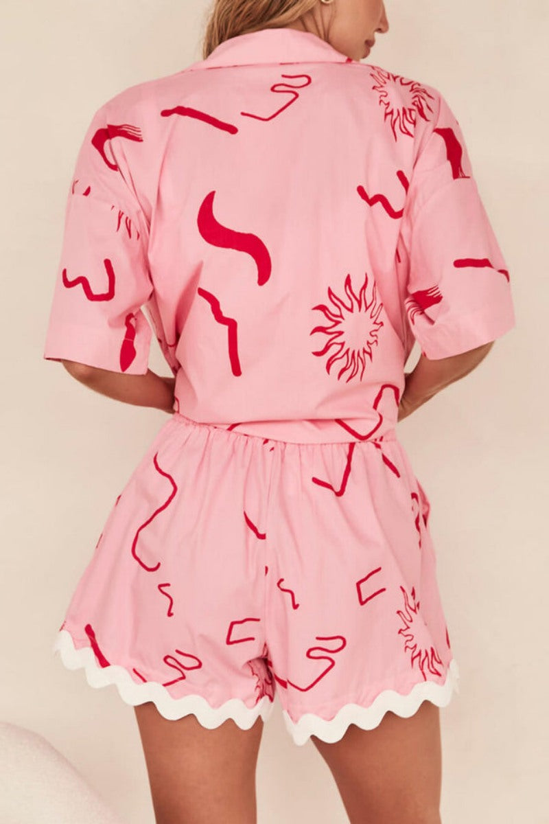 Allona Short-Sleeved Printed Vacation Casual Two-Piece Set