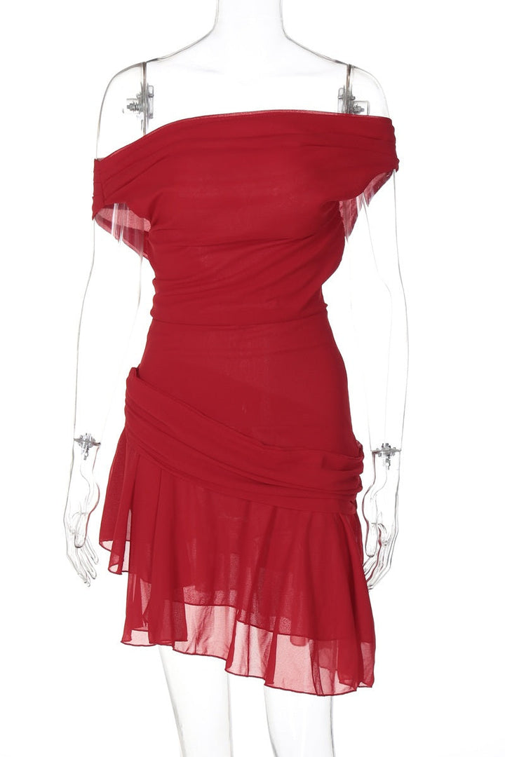 Marie One-shoulder Chiffon Mini Dress