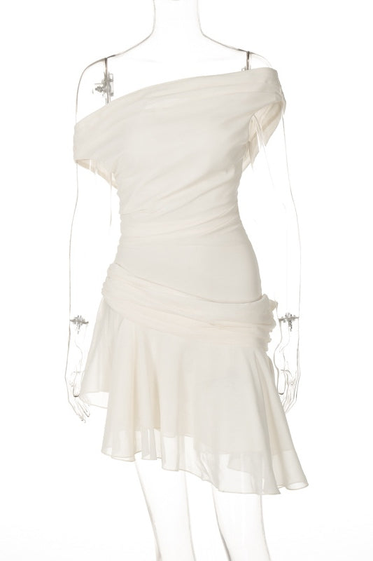 Marie One-shoulder Chiffon Mini Dress